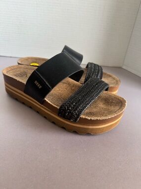 Reef Black and Tan Dual-Strap Platform Sandals